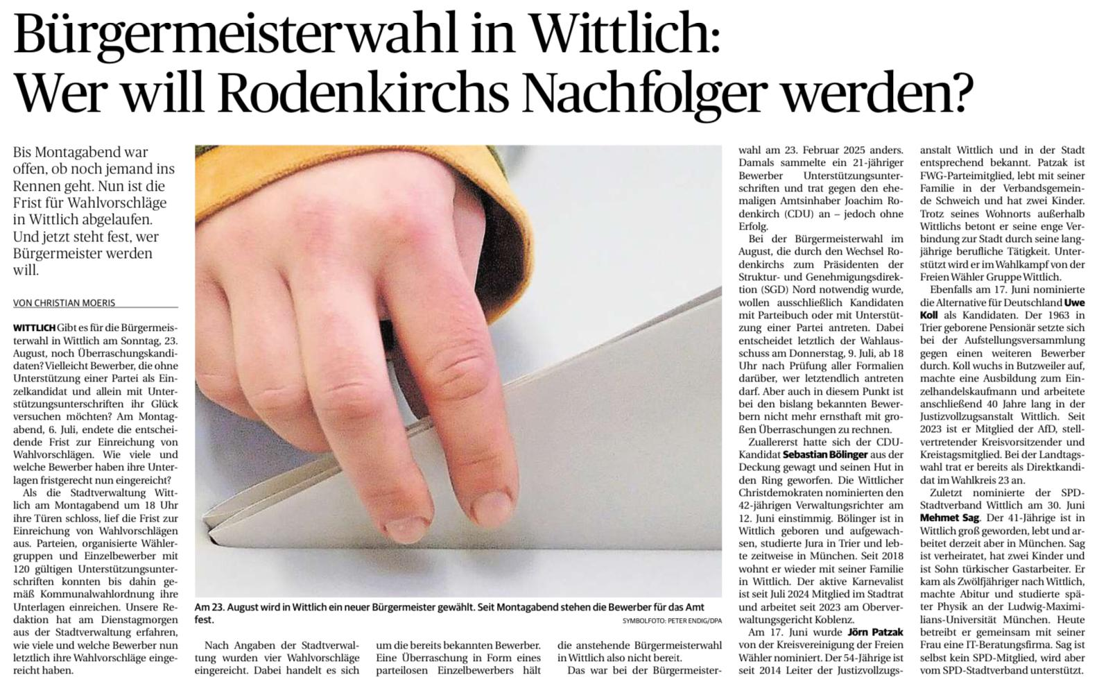 Vorschau: Bürgermeisterwahl in Wittlich: Wer will Rodenkirchs Nachfolger werden?