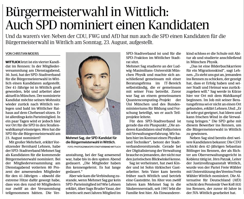 Vorschau: Bürgermeisterwahl in Wittlich: Auch SPD nominiert einen Kandidaten